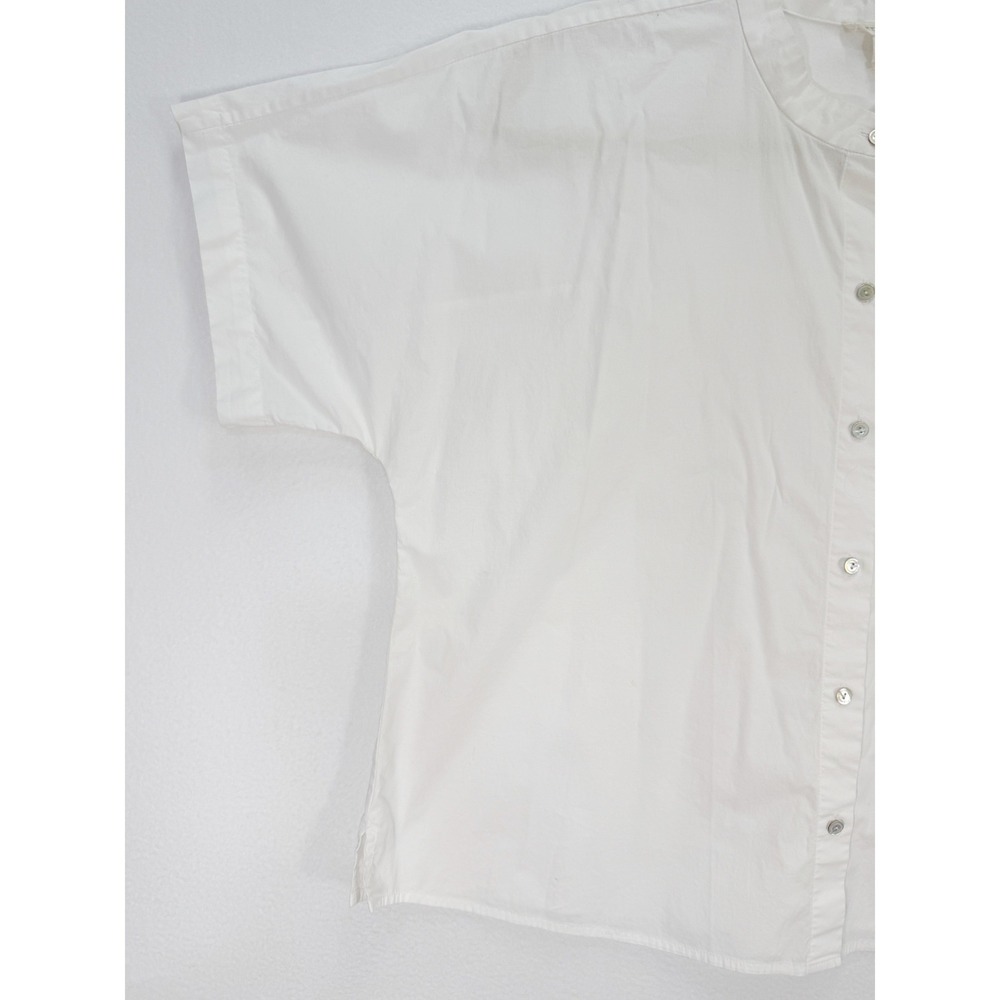 Eileen Fisher Mandarin Collar Shirt Organic Cotton Boxy Button White Size Medium - Picture 9 of 11